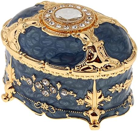 ZHUHW Реколта Метална Кутия, Пръстен, Калъф за Украшения, Принцеса, Европейски Дворец, Метална Кръгла кутия за съхранение в Ретро стил (Цвят: синьо размер: 10,8 * 7,7 * 7 см)