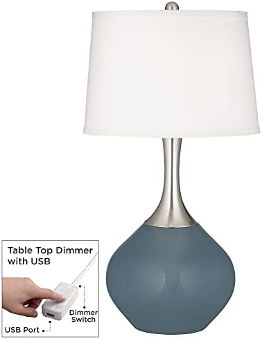 Цвят + Плюс Опушен-Синята Настолна лампа Spencer с Димер