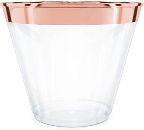 Пластмасови Чаши от 100 разновидности розово злато | 9 унции | Твърди Чаши за Еднократна употреба | Пластмасови Чаши за вино | Пластмасови Чаши за коктейли | Пластмасови Чаши за пиене | Обемни Чаши за партита | Сватбени
