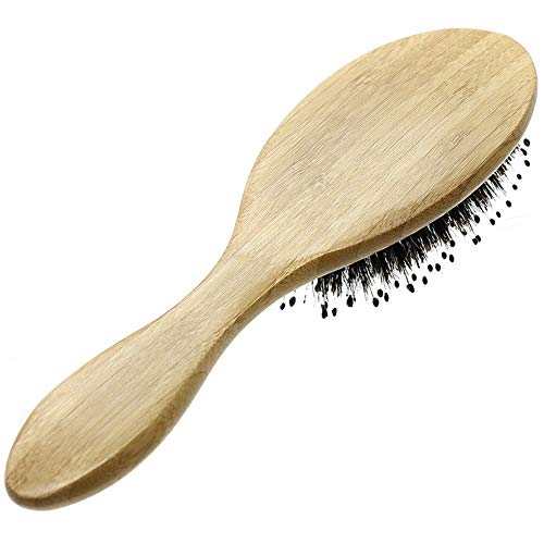Най-Влажна Обновена четка за коса от естествена четина Къщичка - Дърво Бамбук четка за гъста коса и Антистатични разнищване, което намалява уязвимостта на косата (2 опаковки)