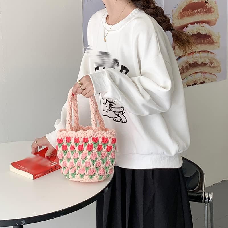 WPYYI Цвете чанта ръчно плетени Направи си сам, Вълнена чанта за плетене на една кука, подарък за плетене (Цвят: A Размер: 1)