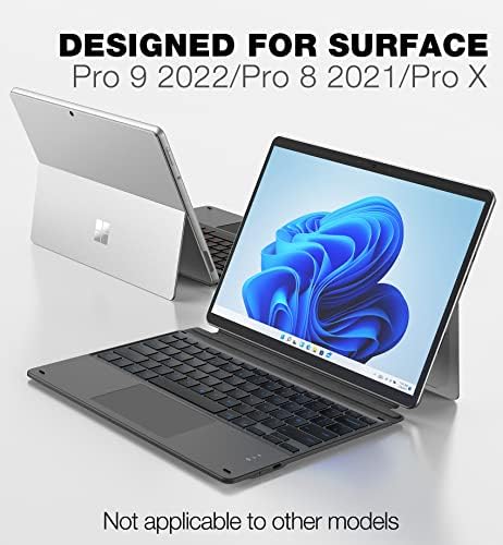 Клавиатура Dracool за Microsoft Surface Pro 9/Surface Pro 8/ Surface Pro X 13 инча трекпадом Ультратонкая Тънка Подвижна Акумулаторна покритието тип безжична клавиатура Bluetooth 5.2 с осветление, Тъмно-сив