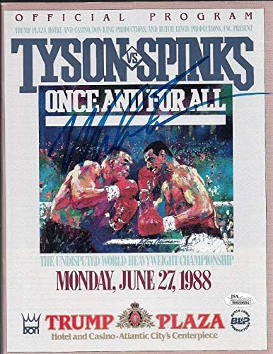 Оригиналната програма на бойното поле Майк Тайсън Спинкса С Автограф от JSA W689664 91 Сек Нокаут - Боксови списания С Автограф