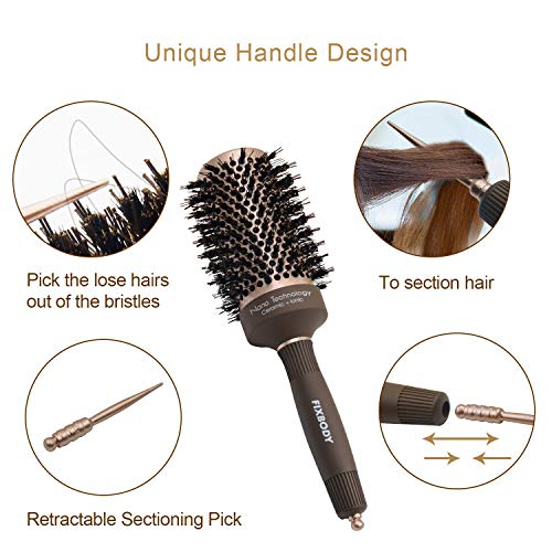 Кръгла четка за коса от косъм на Глиган FIXBODY, Нанотермокерамика и йонна технология за сушене със сешоар | Извита Вентилационна четка за коса FIXBODY за сушене със сешоа?