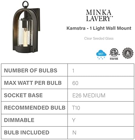 Външен Стенен монтаж лампа Minka Lavery 72451-143C Kamstra, 1 Лампа с мощност 60 W, Бронз, Настъргани с маслени бои