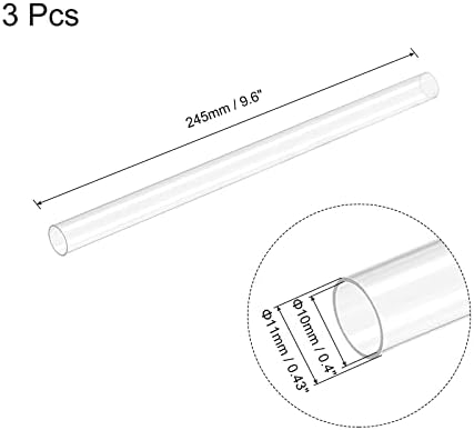 Пластмасова тръба MECCANIXITY от твърд поликарбонат Кръгла Прозрачна 0,4(10 мм) ID 0,43 (11 мм) OD 9,6 (245 мм) Ударопрочная за осветление, модели, водопровод, опаковки от 3