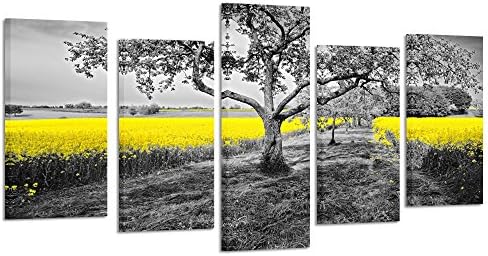 Творческа Изкуството на Жълто Поле в Черно-бели Тонове Природа на Стенно Изкуство Модерен Принт на Платно 5 Панели Есенни Пейзажные Картини Декор на Фермерска Къща