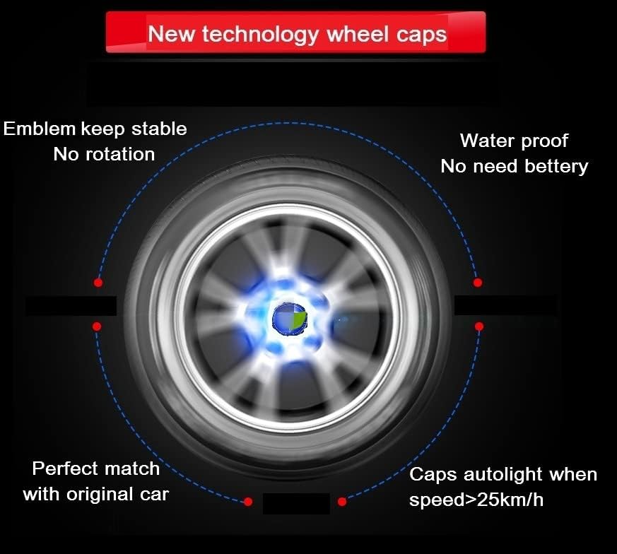 Плаващ капак центъра на колелото с автоматична подсветка за Tesla Model 3/Y/ S/ X, модифицирани капачки центъра на колела за монтаж на стандартни джанти-4 бр.