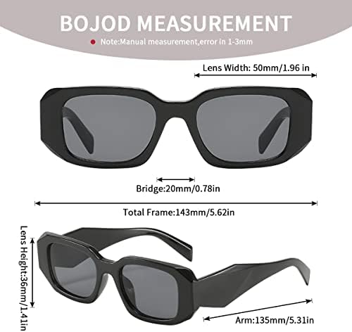 BOJOD Модерни Правоъгълни Слънчеви Очила За Жени И Мъже В Ретро Стил от 90-те години, с Овална форма Слънчеви Очила y2k Retangular, Квадратни Черни Нюанси
