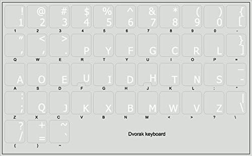 4Keyboard Dvorak Опростени Етикети за клавиатура с Бял Надпис ВЪРХУ Прозрачен фон