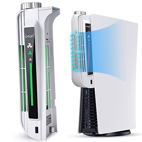 Охлаждащ вентилатор Sedicoca за PS5 Disc & Digital Edition - Подобрена центробежен вентилатор с USB порт, 3-способи за регулиране и led индикатор (бял)