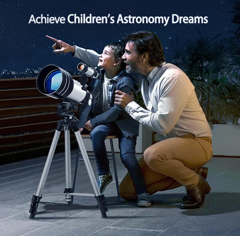 Телескоп Jahy2Tech за Деца, Възрастни, Начинаещи, Астрономия, Професионален Астрономически Телескоп-Рефрактор с бленда 70 mm и фокусно разстояние 300 мм, Регулируема поста