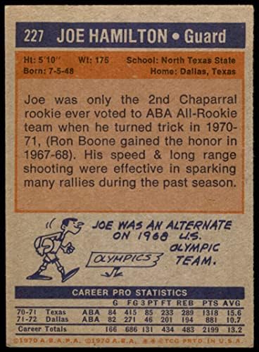 1972 Topps # 227 Джо Хамилтън Далас Чапарралс (Спърс) (Баскетболно карта) БИВШ Чапарралс (Спърс) N. Texas St