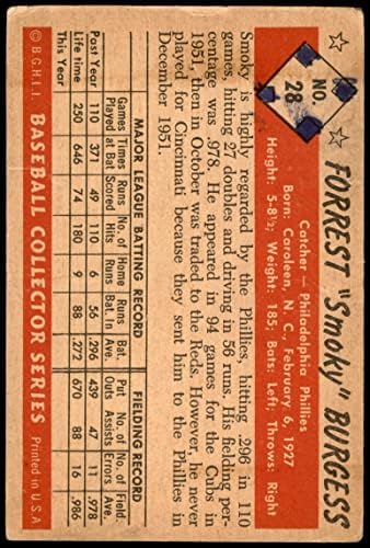 1953 Боуман 28 Смоуки Бърджис Филаделфия Филис (Бейзболна картичка) ДОБРИ Филис