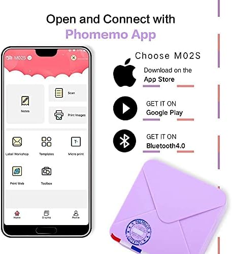 Джобен термопринтер Phomemo M02S - фото принтер с Bluetooth 3 ролята на Прозрачно златисто хартия, съвместими с iOS + Android за водене на дневник планове, учебни бележки, създаване