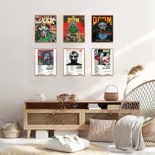 Плакат JOKIMAL Mf Doom Комплект от 6 Плакати на платно за Печат върху платно Стенно Изкуство, Подписани Limit Плакати, Корици на албума Плакат Семейна Декоративна Живопис Стенно Изкуство Платно Плакати Окачен Плакат