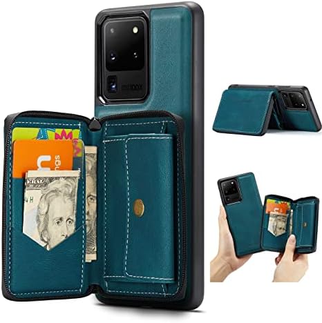 Защитно Кобур 2 в 1, свалящ-портфейл за Samsung Galaxy S20, Тънка Кожена Противоударная делото за телефон, Защитен калъф-портфейл с магнитна стойка с цип, държач за карти + джоб за пари, Скоба за колан (Col
