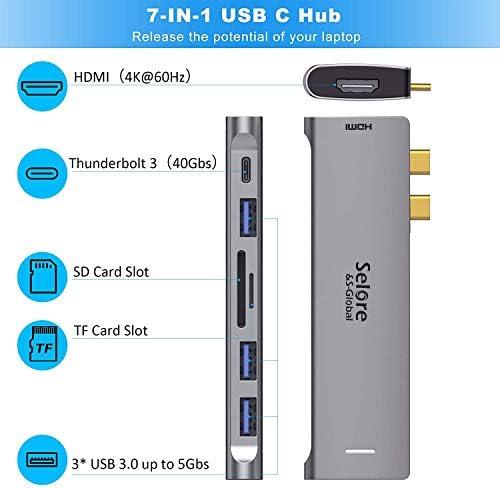 USB C Хъб за MacBook Pro Адаптер, MacBook Pro USB Адаптер за HDMI MacBook Pro с 4K, HDMI, 100 W PD 40 Gbit/с Thunderbolt 3, 3 порта USB 3.0, четец на карти SD / TF карта, Многопортовый ключ за MacBook Pro Air