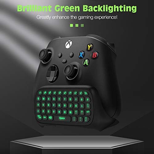 Клавиатура TiMOVO със зелена подсветка за Xbox One, Xbox Series X/S, Безжична клавиатура за съобщения Chatpad със слушалки и аудиоразъемом, Мини-детска клавиатура за Xbox One/One S/ One Elite/2, приемник 2.4 G в комплект,