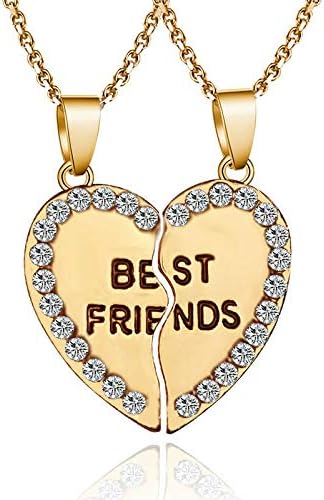 ERAWAN 2 бр. най-Добрите Приятели на Сърцето Сребърен Тон Планински Кристал, Висулки, Верижки И Колиета за Приятелство EW sakcharn (Злато)