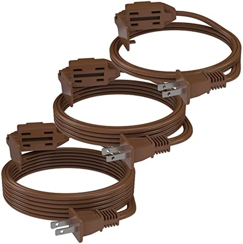 Вътрешен удължител PLUGTUL 3 бр (6/9/12 фута), удължителен кабел кафяв цвят, с 2 шипа, 3 Поляризирани контакт с предпазна капачка за домашния офис, 16/2 SPT-2 ETL в списъка