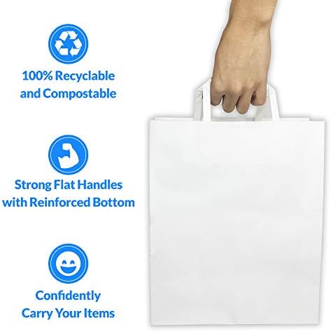 Опаковка Reli. 100 | 10 x6.75x12 | Големи бели хартиени торби с дръжки | Са идеални за чанти с дръжки от пътя / и по домовете / в ресторант, на икономическите чанти, пакети за търговци на дребно, подарък опаковки; 25%