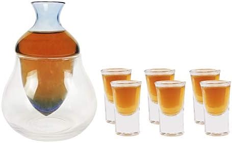 Сервировочный комплект чаши за вино DUEBEL за саке, Графинчики за саке на 8,5 грама и 6 бр. Чаши на Саки на 1 унция за топла или студена японски вино (с тъмно дъно)