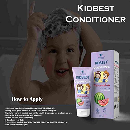HealthBest Kidbest Климатик за детски хранителни коса, Разглаживающий Разкъсване на плаката, без парабени, без SLS С вкус на диня 200 г (1 опаковка), бял