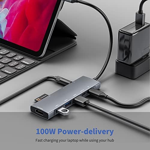 USB C Hub 4K @ 60Hz HDMI Адаптер, 9в1 C USB Hub с жак 3,5 м, 3 USB3.0, слот за карти SD/TF карта, 100 W C USB PD, USB-C3.0, iPad Pro MacBook Pro Air M1 2022 2020, Steam Deck, iPad Air 6