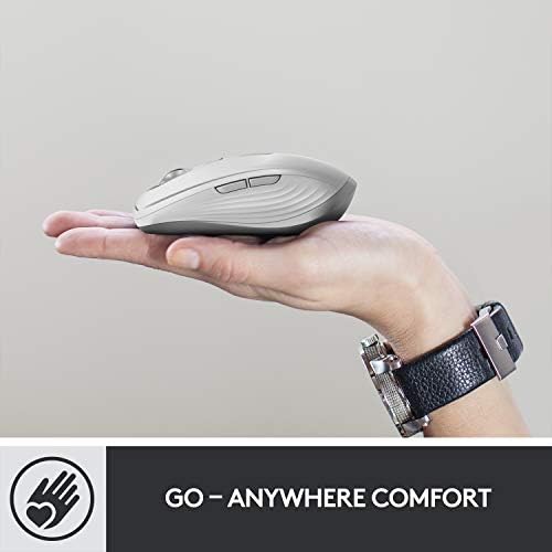 Компактна мишка Logitech Anywhere MX 3, Безжична, Удобна, С бърз превъртане, За всяка повърхност, Преносима, 4000 dpi, Адаптивни бутона, USB-C, Bluetooth - Светло Сив