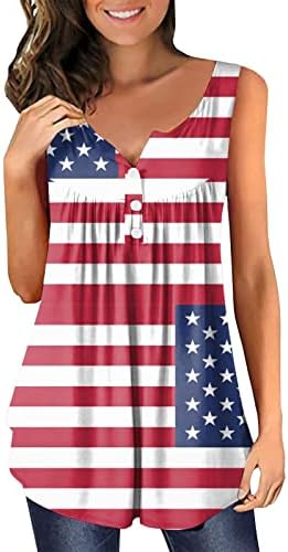 На 4 юли, Туника, Потници за жени, Тениска с образа на Американския флаг, Прикрива Корема, Лятна Ежедневна Блуза С Къс ръкав и V-образно деколте и копчета, Топ