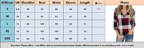 Andongnywell/ Дамски Ежедневни Риза в клетка с дълъг ръкав, Тънък Карирани Отгоре С V-образно деколте, Тениски, Туники, Блузи