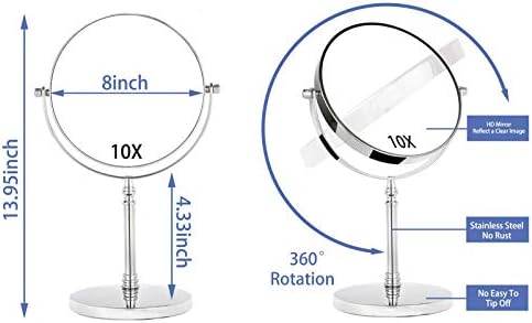 TAOKEY 8-инчов и 10-кратно увеличително огледало, двустранно огледало за грим на кръгла стойка за плотове, тоалетна масичка в спалнята и плотове за баня - Отделно стояща двустранно огледало с увеличение 10X/1X.