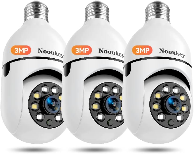 Камера за сигурност с крушка Noonkey 3 Mp Камера, с Розетка от Алекса E27 за улицата, Безжична Домашна IP Камера, WiFi, с Аларма за откриване на движение на 360 Градуса, Цветно Но