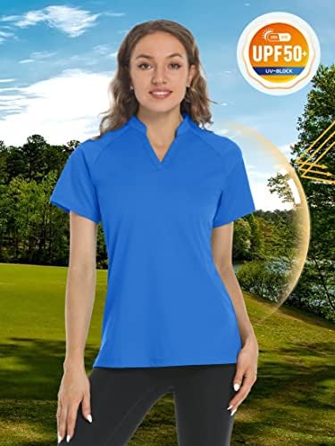 TACVASEN Дамски Ризи Топка за голф с V-образно деколте и Къс ръкав, Без Яка UPF 50 + Защита От Слънцето, бързо съхнещи Блузи, Потници