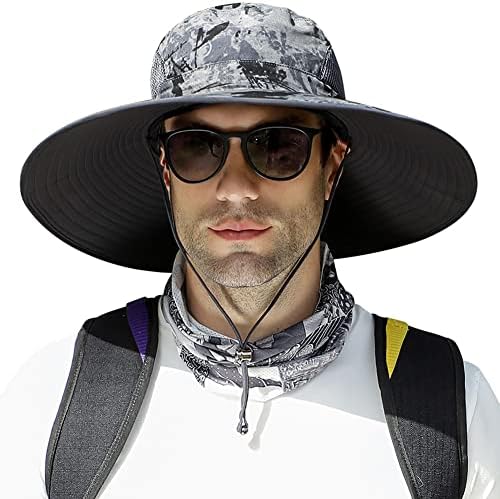 【Слънчеви шапки голям размер XXL с широка периферия】 за мъже, 【Водоустойчив UPF50 +】 Риболовна Шапка Boonie Bucket за туризъм, Сафари, плаж, градина