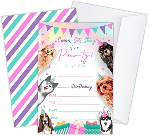haipino Комплект от 20 Покани картички за рожден Ден с Конвертами за деца, Пригласительная картичка за рождения ден кученце, за момчета или момичета, за да проверите за тематични партита с кученца, Заполняемые покани