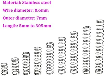 AHEGAS Система Диаметър 0,6 мм Пружина компресия от неръждаема стомана Външен диаметър 7 mm Дължина на пружината налягане 5 mm-305 mm (Размер: 50 мм, 10 бр.)