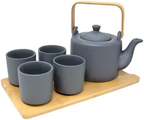 Тъмно Сив Японски Чаен сервиз от 4 Чаши, Бамбуковым Тавата и Заварочным кана с Цедка