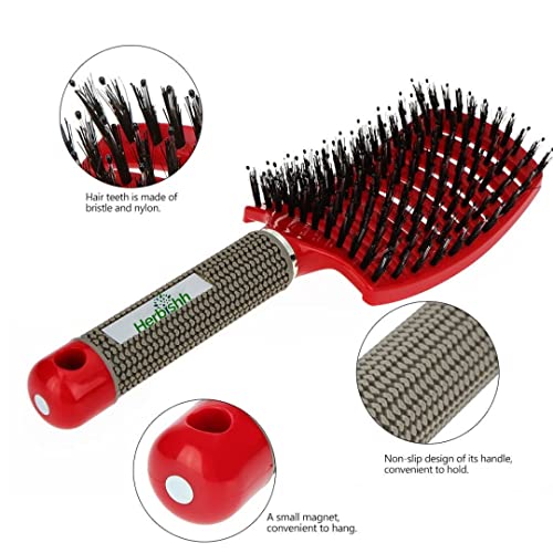 Професионална четка за разнищване на косата Herbishh за жени – Flexi Wet Detangling Brush за къдрава коса – Гъвкав дизайн на глави с прецизна четка, Мека, масажна четка за коса Flexi след полагане (червен)