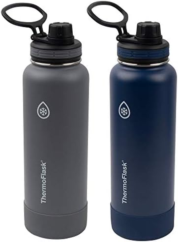 ТермофЛаска с двойни стени от Неръждаема стомана с вакуумна изолация, 2 опаковки, бутилки за вода, на 16 Унции, Чернично-Вълчи Сив