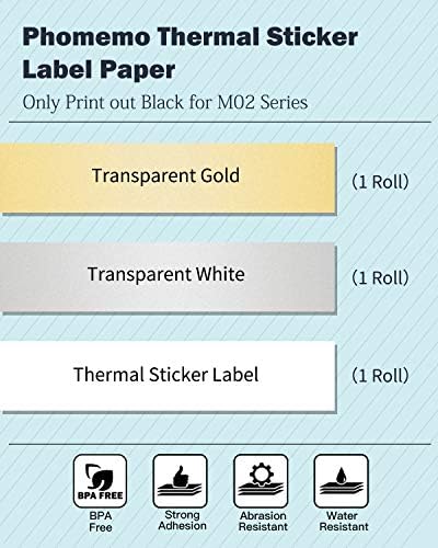 Джобен принтер Phomemo Mini M02 с 3 Ролята на Етикети, Портативен Bluetooth Термопринтер за етикети, Мобилен принтер, който е Съвместим с iOS и Android, за подарък, за работа, Бележка,