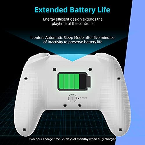 Безжичен контролер NexiGo (без мъртва зона) за Switch /Switch Lite /OLED, Bluetooth контролери за Nintendo Switch с вибрации, движение, турбо и led подсветка (Arctic Chiller)