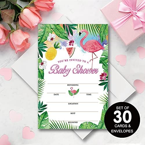 Haizct Покана на Булчински душ с душ тип тропически растения Фламинго в Пликове (30 броя) за Булчински душове, Детски душове, рождени Дни, Абитуриентски балове, са поканени балове, ергенски партита