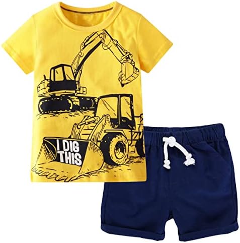 IjnUhb / Облекло За Малки Момчета, Памучен Лятна Тениска с къси ръкави и къси Панталони с Анимационни герои, Комплект Дрехи за деца на 2-7 Години