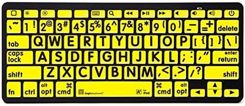 Мини Bluetooth клавиатура LogicKeyboard с едър шрифт на Черен цвят на жълт за Apple iPad и iPhone и Ipad в комплекта не е включено - LKBU-LPBY-BTON-US