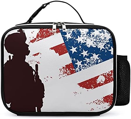 Чанта за Обяд от Войник на САЩ И Американския Флаг, Подвижна Кожена Кутия, Писалка, стойка За Приготвяне на Храна, за многократна употреба Чанти За Пикник, Офис, Учил