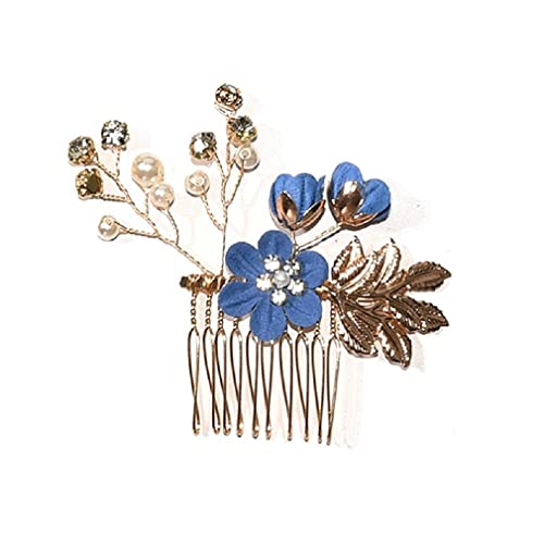 Аксесоари за гребени с цветя и щипки за коса (3 гребени с цветя, кралско синьо)