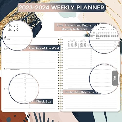 Планер на 2023-2024 години - Седмичен и Месечен планер 2023-2024 години от юли 2023 до юни 2024 г., 8 x 10 Учебен планер 2023-2024 години, Гъвкава корица, Списък със задачи, Двуслойни корици, идеален за ежедневно планиране