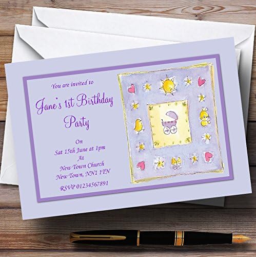 Пощенска картичка Зоопарк Лилаво-Виолетово Сладко Бебе в Бебешки Персонални Покани за парти